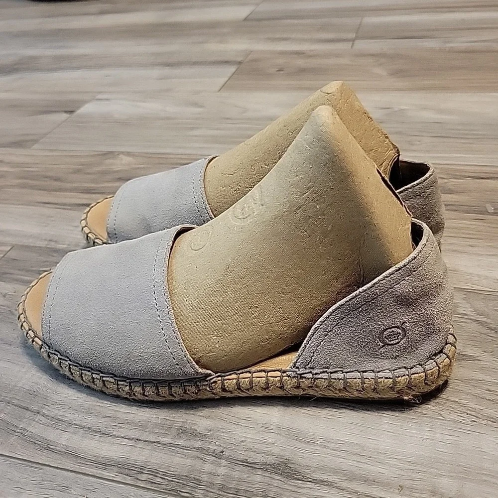 Born Drilles‎  Suede Sandals Espadrilles, Womens 6.5M Gray Open Toe Slip-On